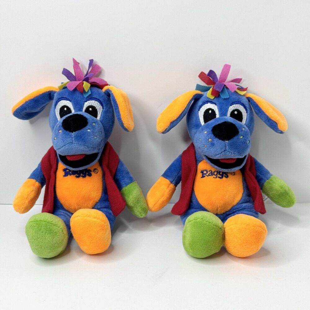 Vintage Raggs The Blue Dog 8.5" Plush Stuffed Animal Lot of 2 PBS Kids TV Show